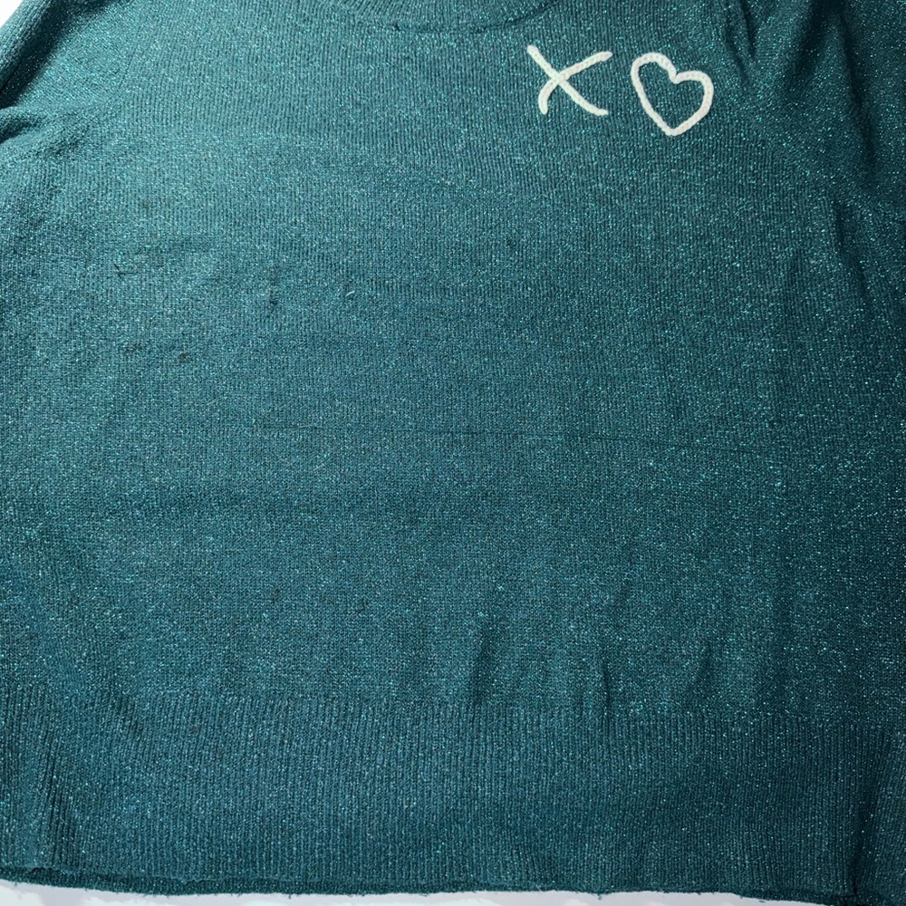 Elegant Teal Sweater with XO Heart Embroidery